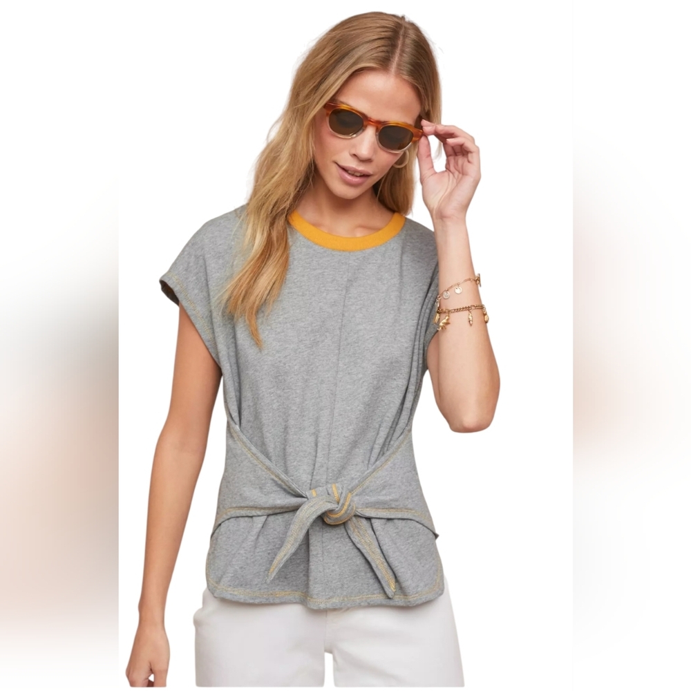 Anthropologie Current Air Gray Front Tie Sweatshirt